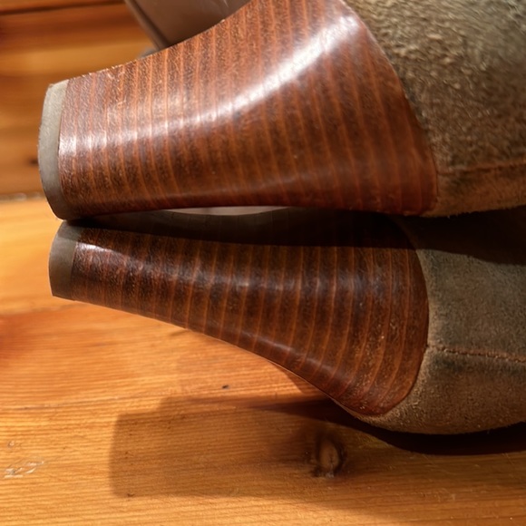 Audrey Brooke Tan Suede Leather Block Heel Booties - Picture 5 of 5